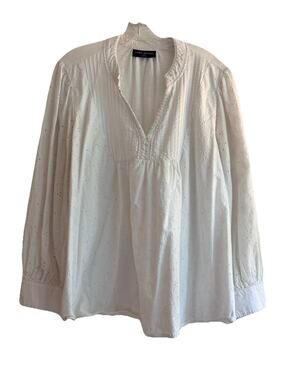 Lane Bryant Split-Neck Eyelet & Knit Blouse Sz 22/24 White